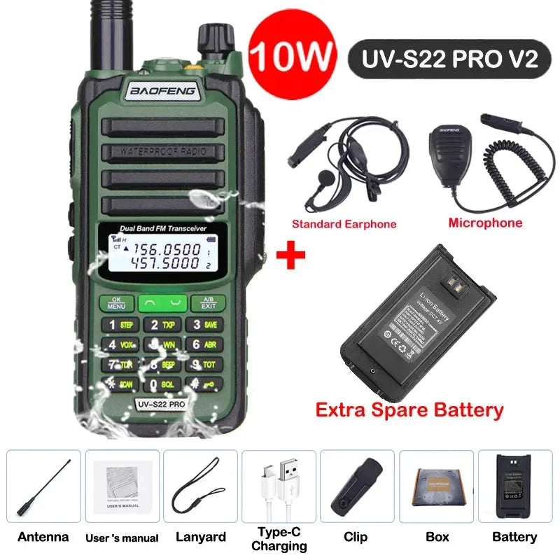 UV-S22 PRO V2 IP68 Waterproof Dual Band Ham Radio Walkie Talkie with 50KM Range (Upgraded UV9R UV5R Pro) - Trekker Essentials