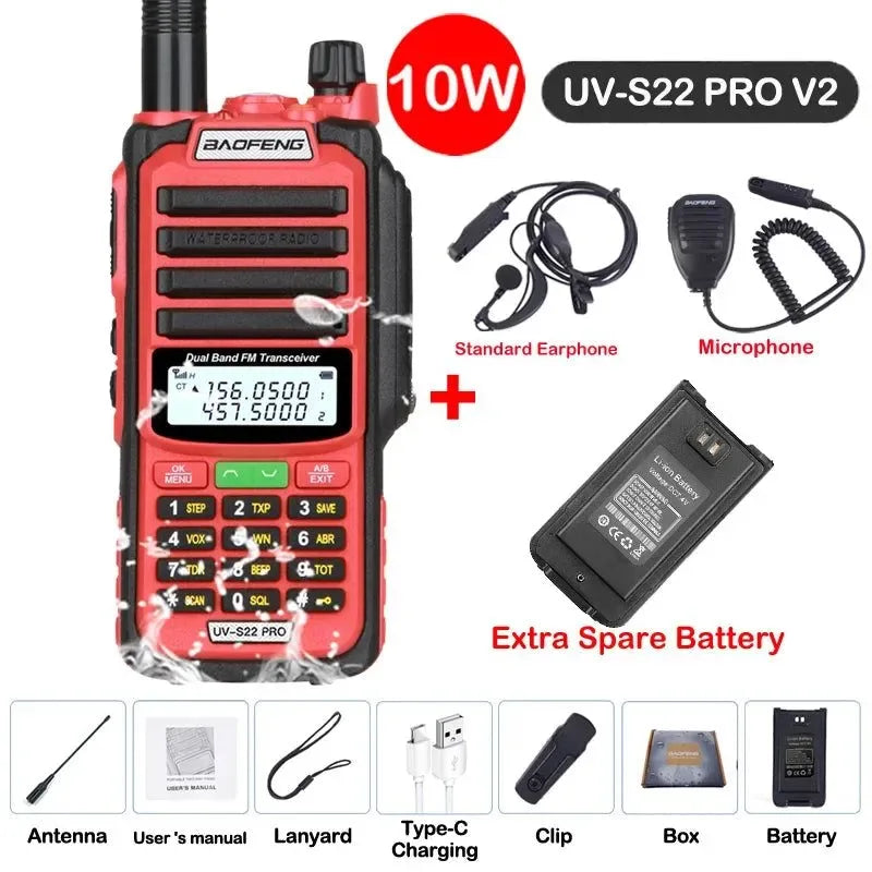 UV-S22 PRO V2 IP68 Waterproof Dual Band Ham Radio Walkie Talkie with 50KM Range (Upgraded UV9R UV5R Pro) - Trekker Essentials