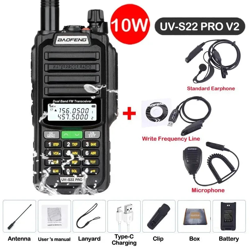 UV-S22 PRO V2 IP68 Waterproof Dual Band Ham Radio Walkie Talkie with 50KM Range (Upgraded UV9R UV5R Pro) - Trekker Essentials
