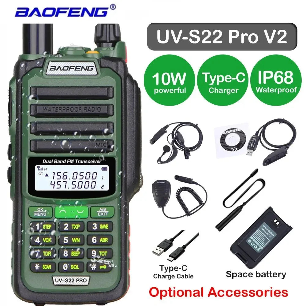 UV-S22 PRO V2 IP68 Waterproof Dual Band Ham Radio Walkie Talkie with 50KM Range (Upgraded UV9R UV5R Pro) - Trekker Essentials