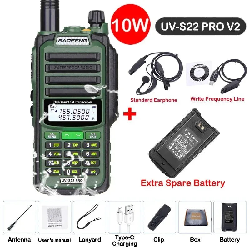 UV-S22 PRO V2 IP68 Waterproof Dual Band Ham Radio Walkie Talkie with 50KM Range (Upgraded UV9R UV5R Pro) - Trekker Essentials