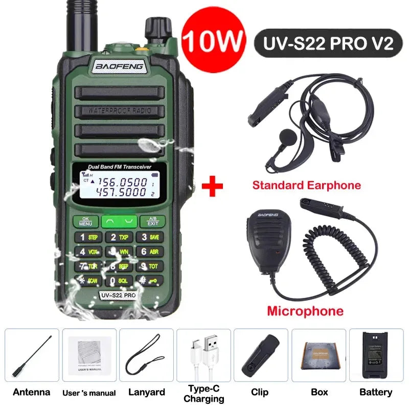 UV-S22 PRO V2 IP68 Waterproof Dual Band Ham Radio Walkie Talkie with 50KM Range (Upgraded UV9R UV5R Pro) - Trekker Essentials