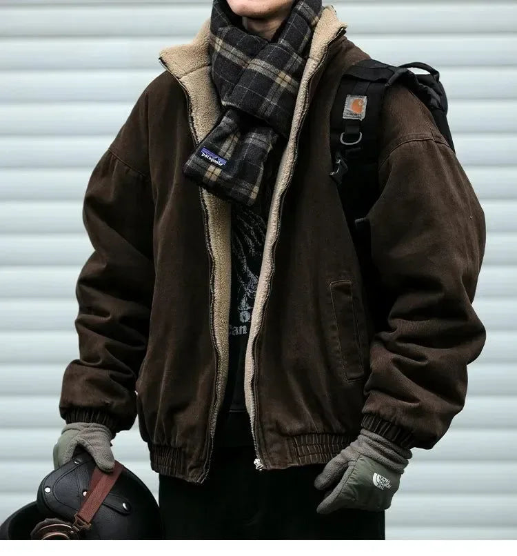 Vintage Polar Fleece Jacket Men's Winter Thick Loose Fit Streetwear Warm Coat - Trekker Essentials