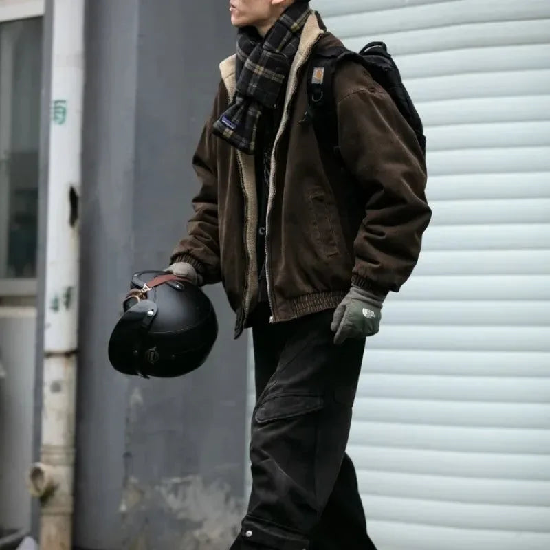 Vintage Polar Fleece Jacket Men's Winter Thick Loose Fit Streetwear Warm Coat - Trekker Essentials