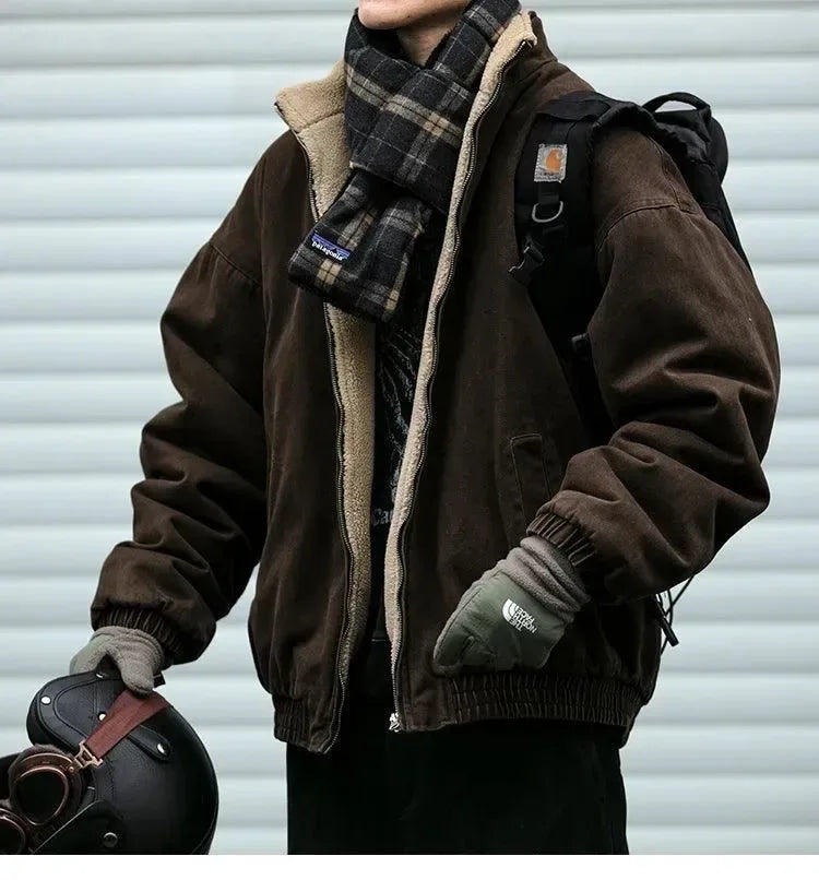 Vintage Polar Fleece Jacket Men's Winter Thick Loose Fit Streetwear Warm Coat - Trekker Essentials