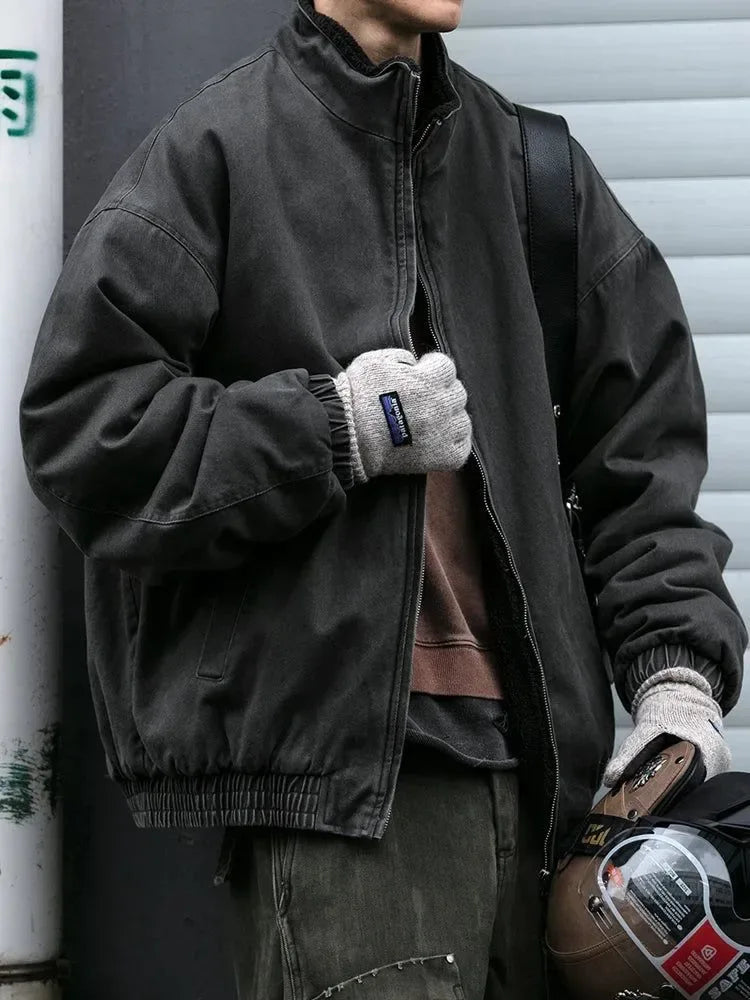 Vintage Polar Fleece Jacket Men's Winter Thick Loose Fit Streetwear Warm Coat - Trekker Essentials