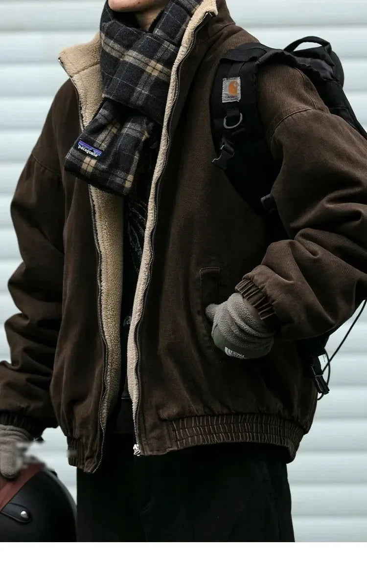 Vintage Polar Fleece Jacket Men's Winter Thick Loose Fit Streetwear Warm Coat - Trekker Essentials