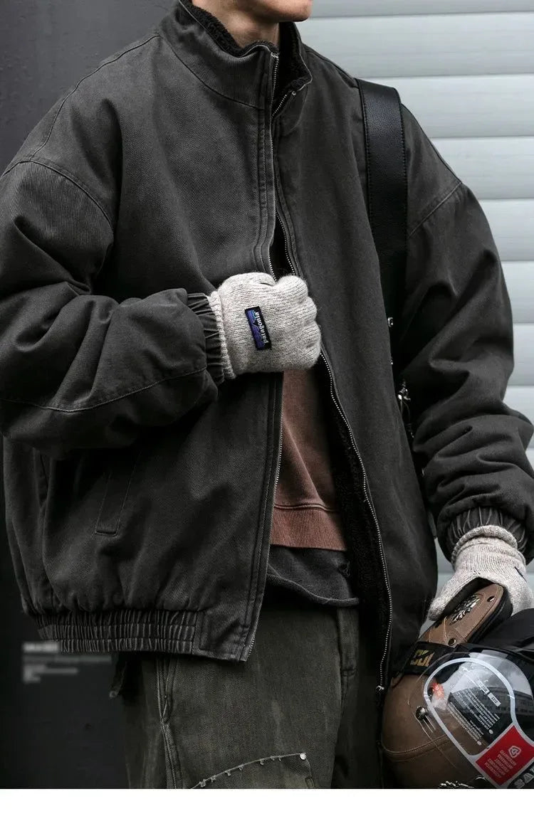 Vintage Polar Fleece Jacket Men's Winter Thick Loose Fit Streetwear Warm Coat - Trekker Essentials