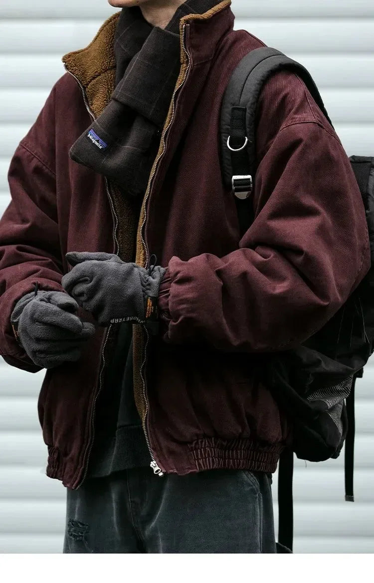 Vintage Polar Fleece Jacket Men's Winter Thick Loose Fit Streetwear Warm Coat - Trekker Essentials