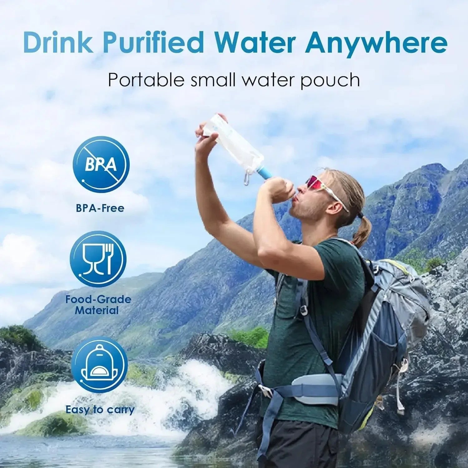 Waterdrop Gravity Water Filter Straw – Portable Camping Water Purifier for Survival & Travelca - Trekker Essentials