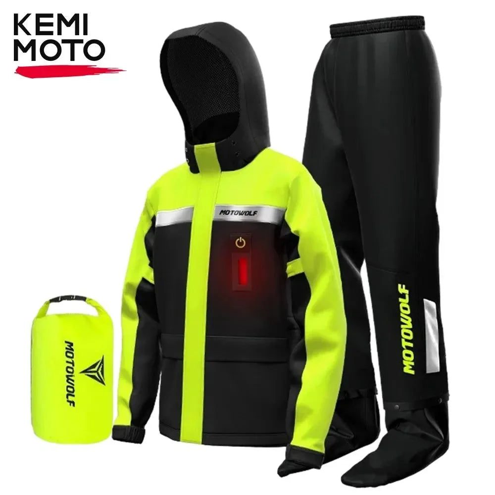 Waterproof Motorcycle Rain Jacket and Pants with LED Alert - Reflective Impermeable Suit for Outdoor Riding - Trekker Essentials