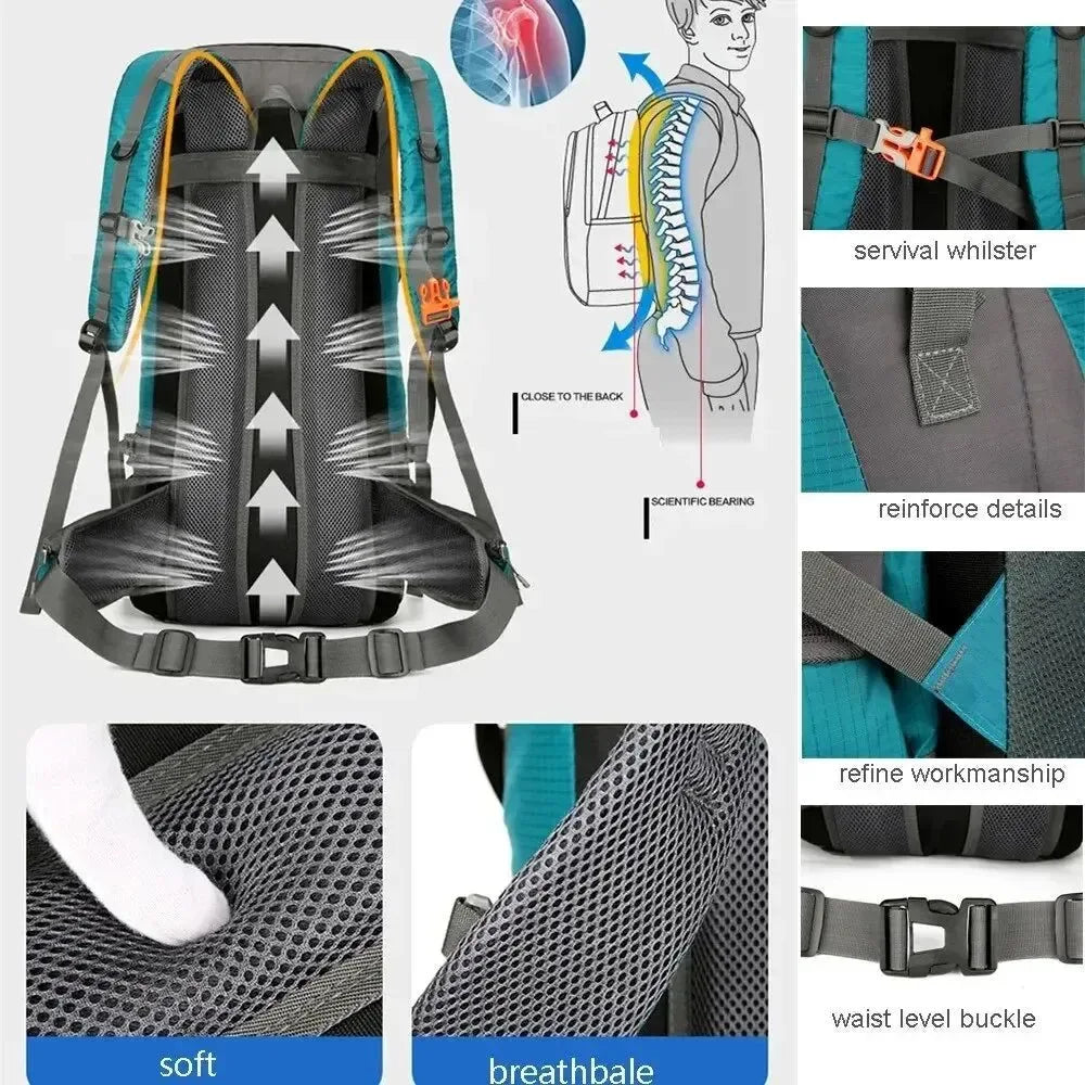 Waterproof Nylon Camping Travel Backpack: Ideal Gear for Outdoor Hiking and Mountaineering - Trekker Essentials
