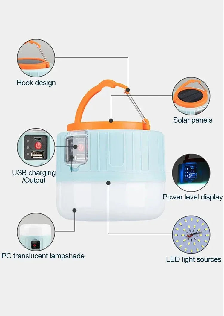 Waterproof Solar LED Camping Light – Rechargeable Portable Tent Lantern & Emergency Energy-Saving Lamp - Trekker Essentials