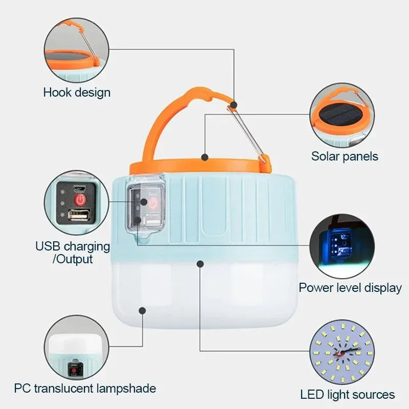Waterproof Solar LED Camping Light – Rechargeable Portable Tent Lantern & Emergency Energy-Saving Lamp - Trekker Essentials