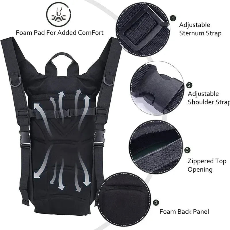 Waterproof Tactical Hydration Backpack with 3L Bladder for Running Cycling Tourism and Camping - Trekker Essentials