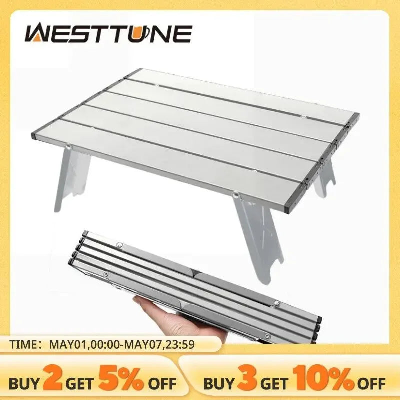 WEST TUNE Mini Ultralight Portable Aluminum Alloy Camping Table - Roll-Up Folding Table for Backpacking, Picnics, BBQ, and Outdoor Activities - Trekker Essentials