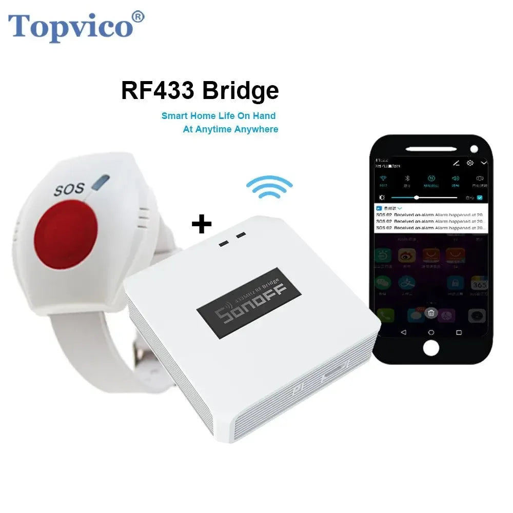 WIFI SOS Button for Elderly - RF 433MHz Panic Button Emergency Alarm Wireless Watch Bracelet with Smartphone App Integration - Trekker Essentials