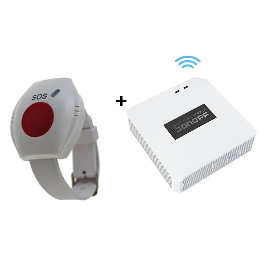 WIFI SOS Button for Elderly - RF 433MHz Panic Button Emergency Alarm Wireless Watch Bracelet with Smartphone App Integration - Trekker Essentials