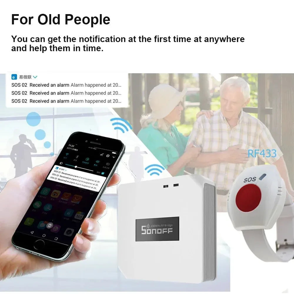 WIFI SOS Button for Elderly - RF 433MHz Panic Button Emergency Alarm Wireless Watch Bracelet with Smartphone App Integration - Trekker Essentials