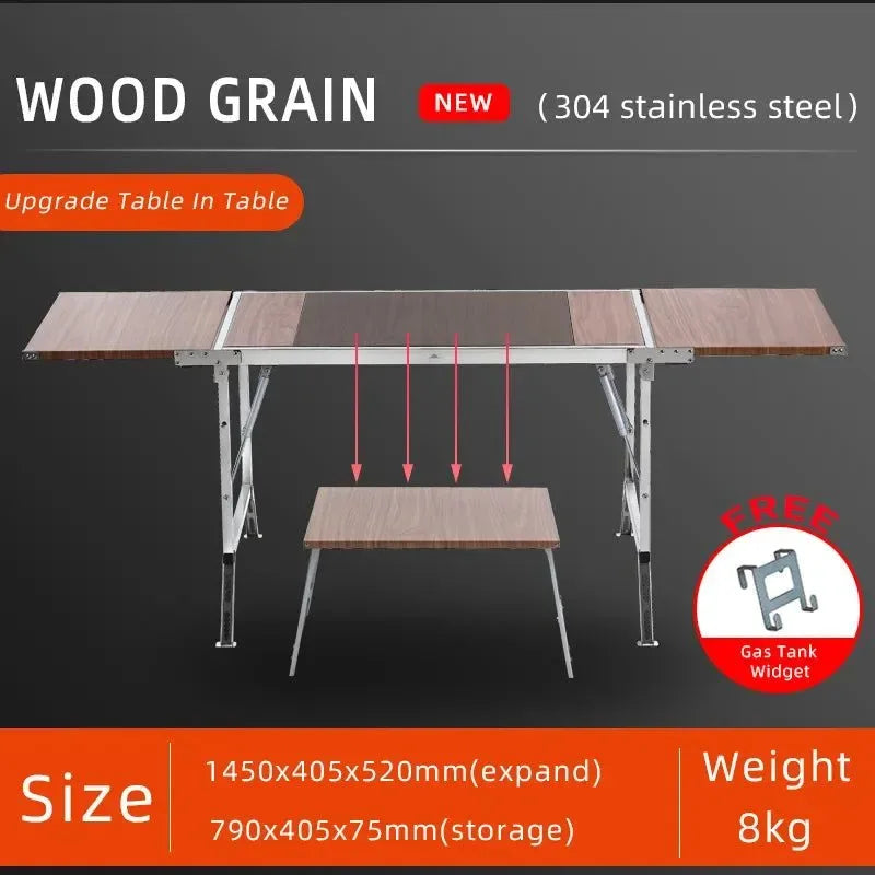 Wild Journey 304 Stainless Steel Folding Table - Perfect for Camping, Picnic, and BBQ - Trekker Essentials