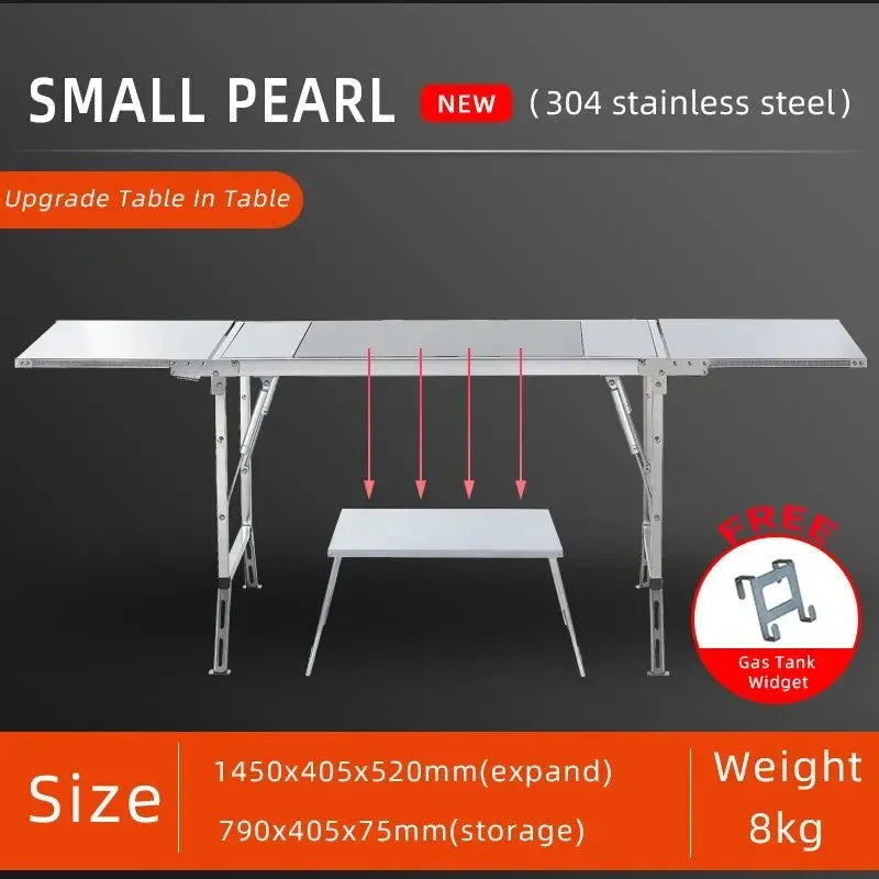 Wild Journey 304 Stainless Steel Folding Table - Perfect for Camping, Picnic, and BBQ - Trekker Essentials