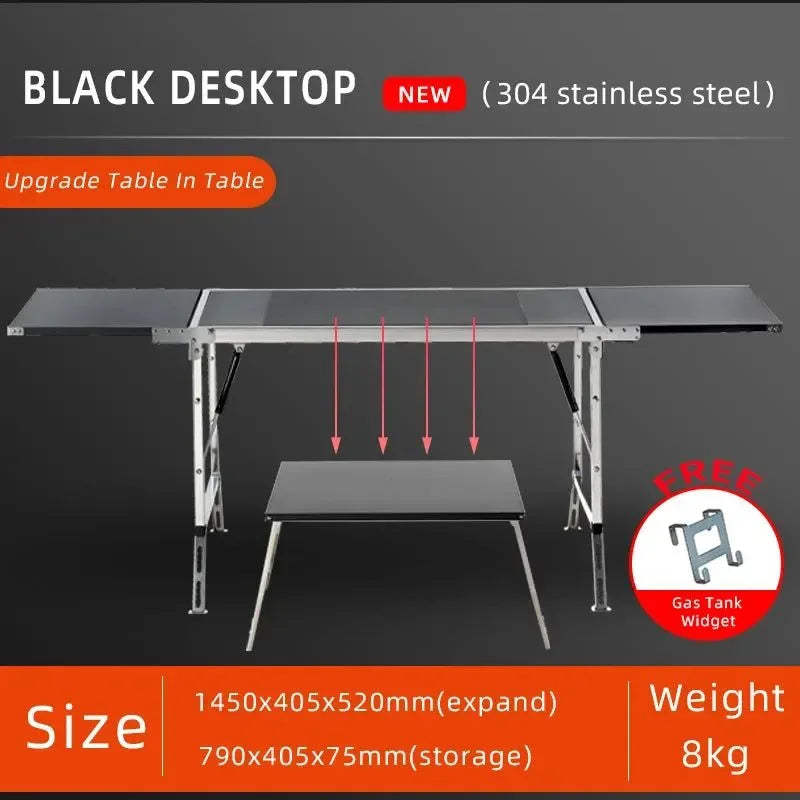 Wild Journey 304 Stainless Steel Folding Table - Perfect for Camping, Picnic, and BBQ - Trekker Essentials
