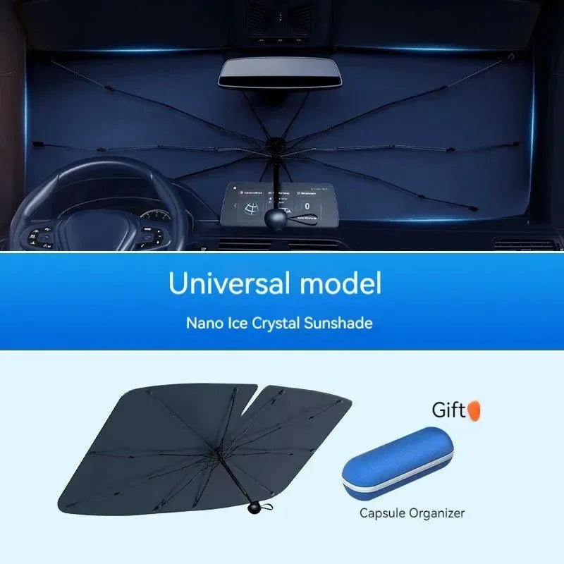 Windshield SunShade Umbrella - Hemmed Edge Cover, Car Summer Sun Protection, Front Window Sun Shade - Trekker Essentials