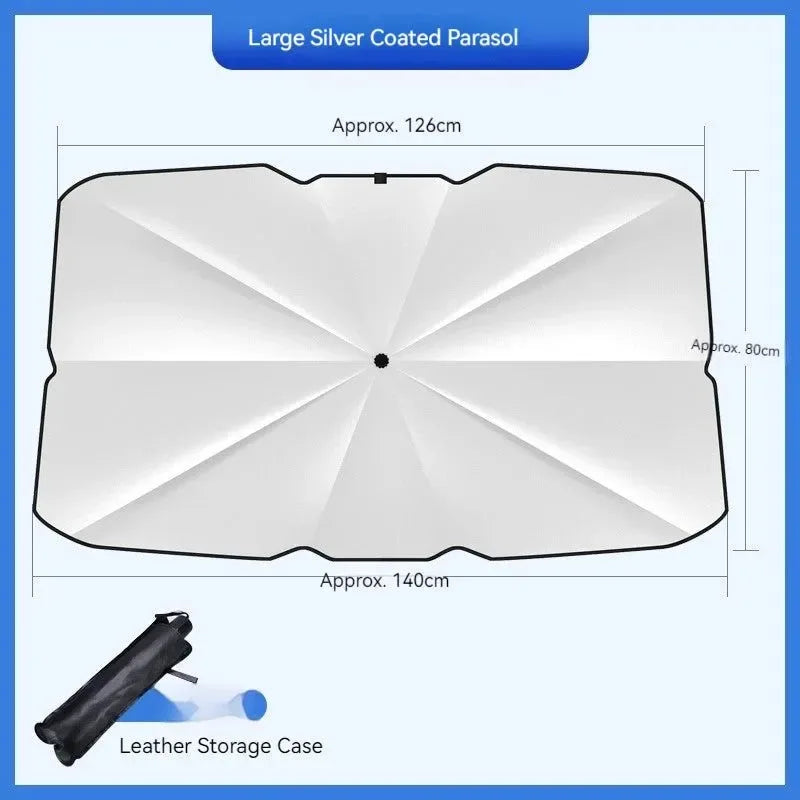 Windshield SunShade Umbrella - Hemmed Edge Cover, Car Summer Sun Protection, Front Window Sun Shade - Trekker Essentials