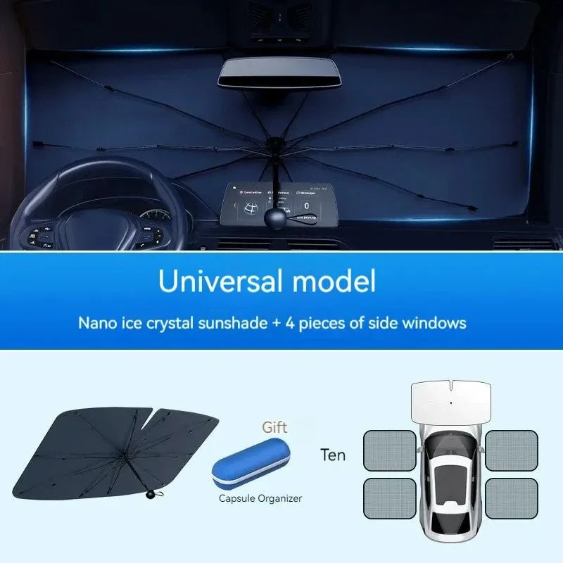 Windshield SunShade Umbrella - Hemmed Edge Cover, Car Summer Sun Protection, Front Window Sun Shade - Trekker Essentials