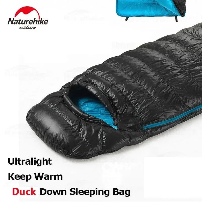 Winter 750FP Duck Down Hooded Sleeping Bag - Waterproof Ultralight Single for Camping - Trekker Essentials