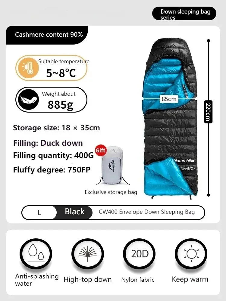 Winter 750FP Duck Down Hooded Sleeping Bag - Waterproof Ultralight Single for Camping - Trekker Essentials