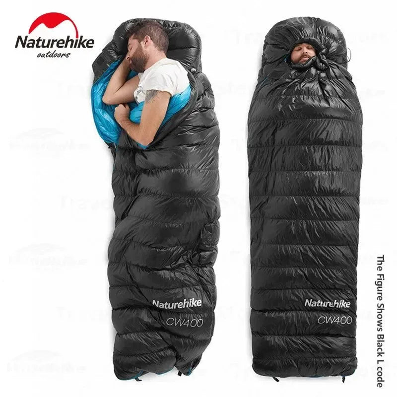 Winter 750FP Duck Down Hooded Sleeping Bag - Waterproof Ultralight Single for Camping - Trekker Essentials