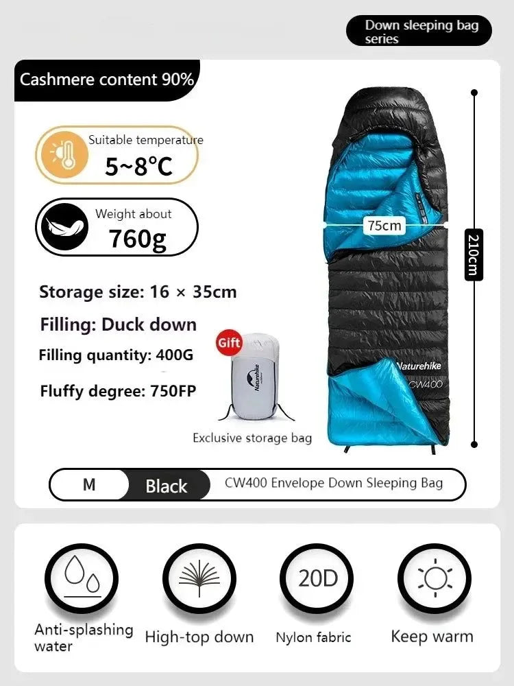 Winter 750FP Duck Down Hooded Sleeping Bag - Waterproof Ultralight Single for Camping - Trekker Essentials