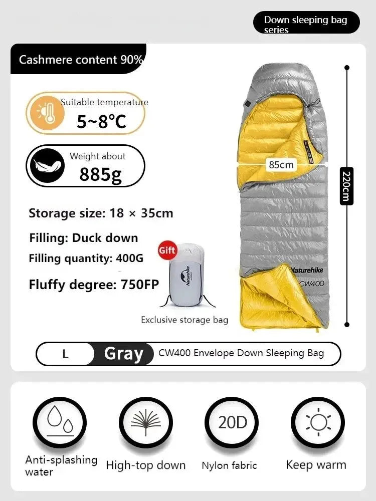 Winter 750FP Duck Down Hooded Sleeping Bag - Waterproof Ultralight Single for Camping - Trekker Essentials