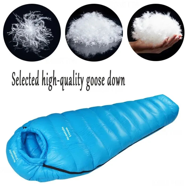 Winter Down Mummy Sleeping Bag - Warm White Goose Down for Three Seasons, Suitable for Camping Trips - Trekker Essentials