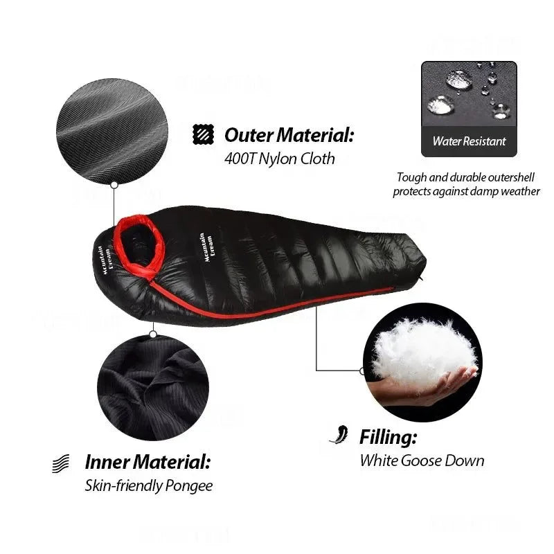 Winter Down Mummy Sleeping Bag - Warm White Goose Down for Three Seasons, Suitable for Camping Trips - Trekker Essentials