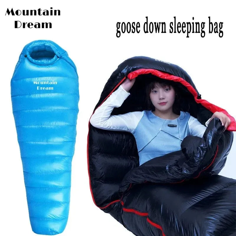 Winter Down Mummy Sleeping Bag - Warm White Goose Down for Three Seasons, Suitable for Camping Trips - Trekker Essentials