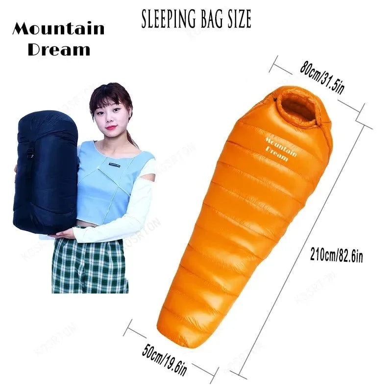 Winter Down Mummy Sleeping Bag - Warm White Goose Down for Three Seasons, Suitable for Camping Trips - Trekker Essentials