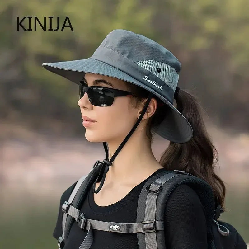 Women Ponytail Fisherman Hat - Stylish and Functional Outdoor Sun Cap - Trekker Essentials