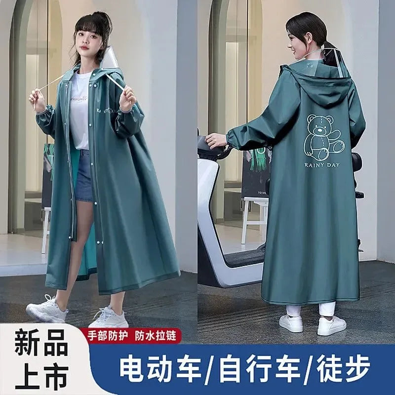 Women's Portable Poncho Raincoat - Thickened Non-Disposable One-Piece for Electric Vehicles - Trekker Essentials