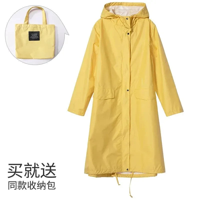 Women's Stylish Long Waterproof Raincoat with Hood for Outdoor Activities - Trekker Essentials