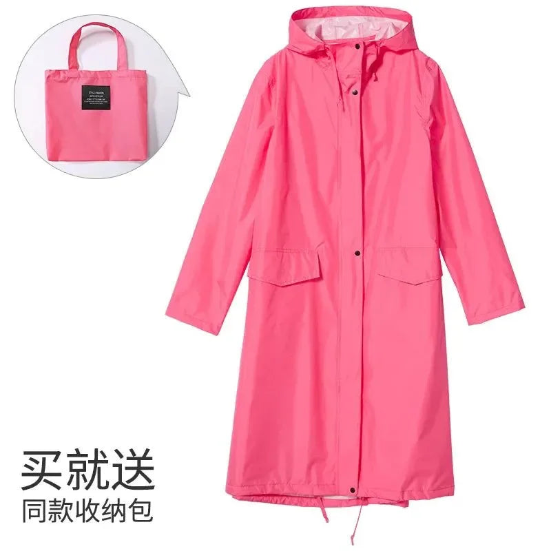 Women's Stylish Long Waterproof Raincoat with Hood for Outdoor Activities - Trekker Essentials