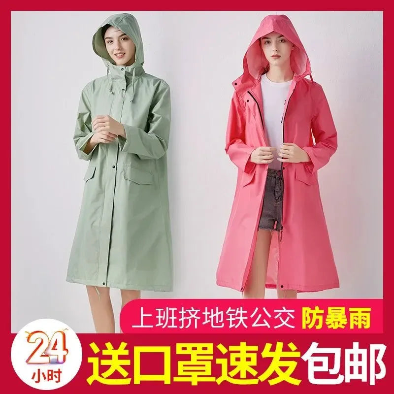 Women's Stylish Long Waterproof Raincoat with Hood for Outdoor Activities - Trekker Essentials