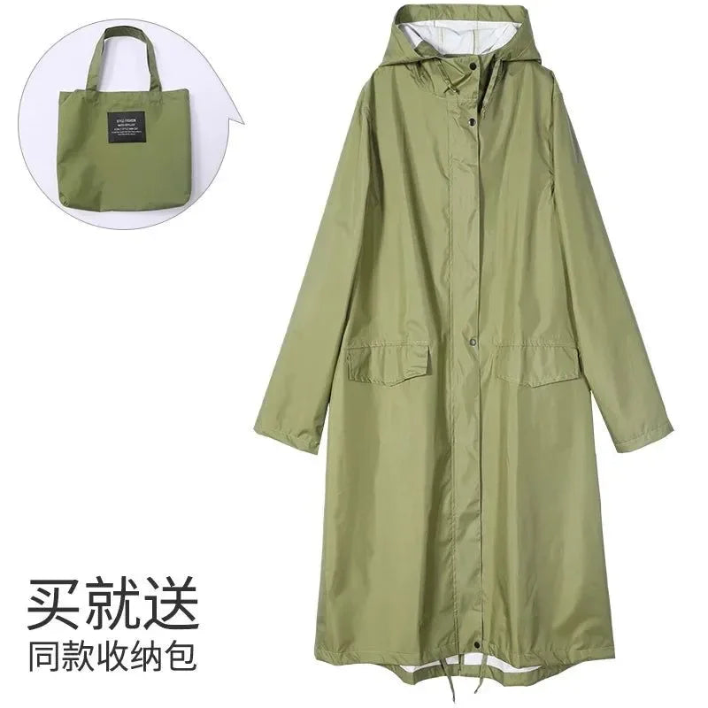 Women's Stylish Long Waterproof Raincoat with Hood for Outdoor Activities - Trekker Essentials