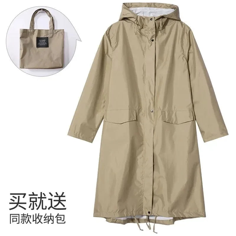 Women's Stylish Long Waterproof Raincoat with Hood for Outdoor Activities - Trekker Essentials
