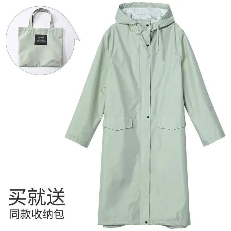 Women's Stylish Long Waterproof Raincoat with Hood for Outdoor Activities - Trekker Essentials